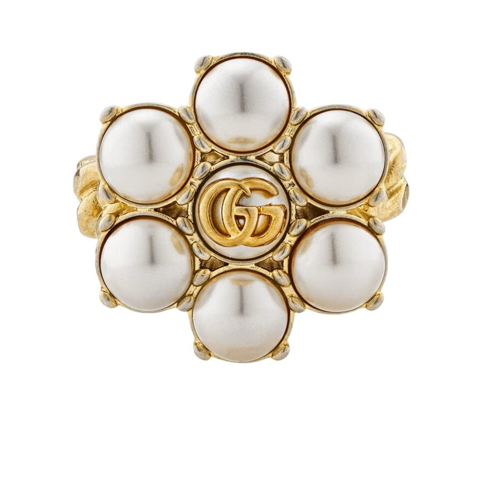 GUCCI Glass Pearl Double G-Ring 645671 I4620 8078 Size L NEW - Picture 2 of 15